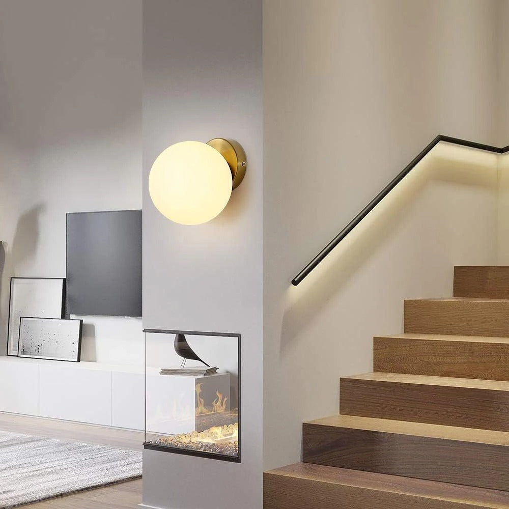 Moderne Wandlamp – E27 Bolvormige Wandverlichting met Glazen Kap 15 cm voor Slaapkamer, Woonkamer en Hal