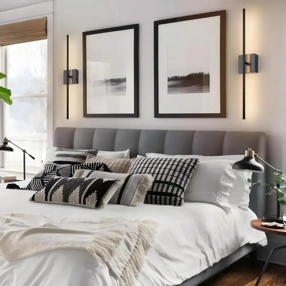 Moderne Oplaadbare LED Wandlamp – Draadloze Wandverlichting met Afstandsbediening – Zwart Goud Design voor Slaapkamer en Woonkamer