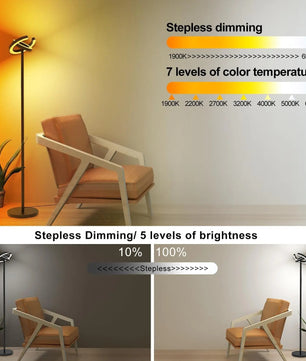 Moderne LED Vloerlamp met 2 Draaibare Ringen – 1,9 m Staande Lamp met Traploos Dimmen en Afstandsbediening – Sfeerverlichting en Leeslamp voor Woonkamer en Slaapkamer