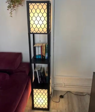 Houten Vloerlamp met Planken – Moderne Staande Lamp met Opbergruimte – E27 Sfeerverlichting voor Woonkamer en Slaapkamer