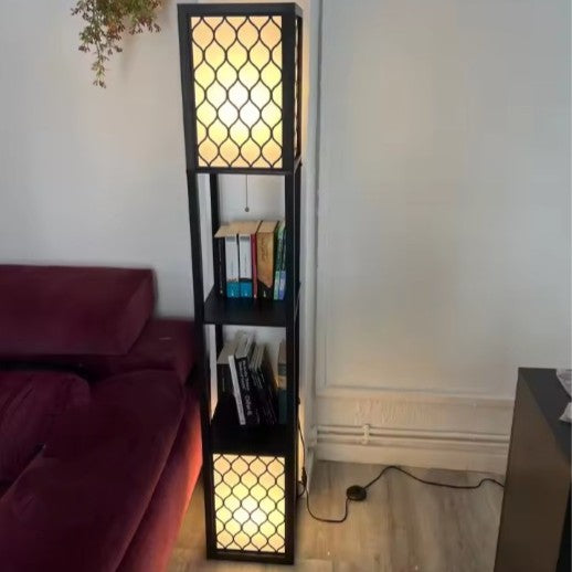 Houten Vloerlamp met Planken – Moderne Staande Lamp met Opbergruimte – E27 Sfeerverlichting voor Woonkamer en Slaapkamer