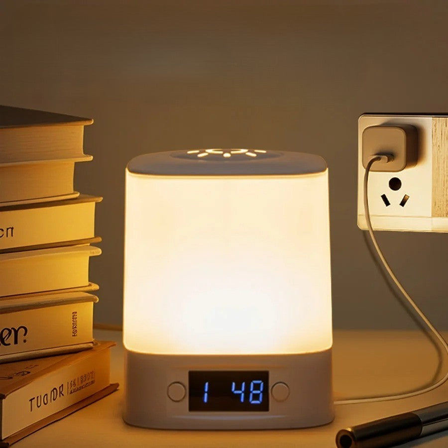 Oplaadbare LED Bureaulamp met Klok – Touch Nachtlamp met Timer en 3 Lichtkleuren voor Slaapkamer en Kinderkamer