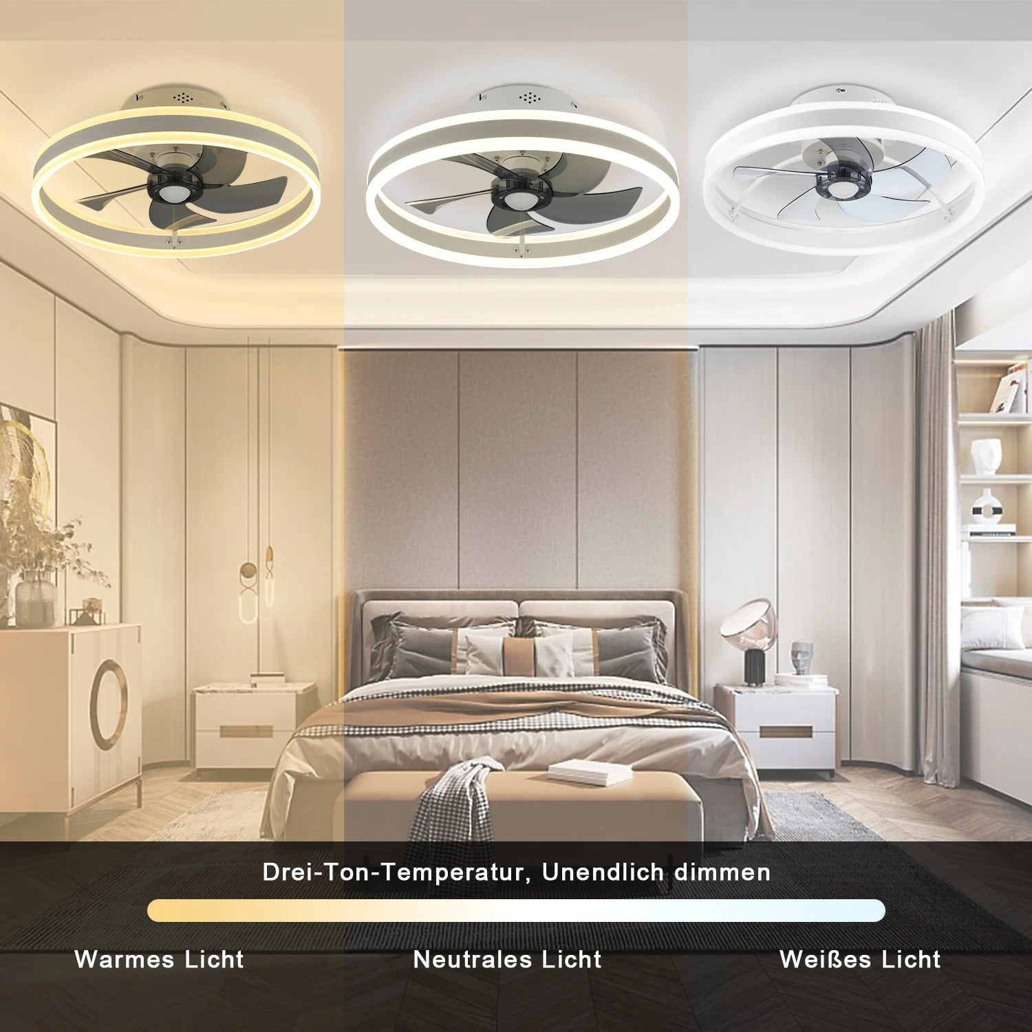 Plafondventilator met LED-Verlichting – 50W Stille 2-in-1 Ventilatorlamp van 50 cm met Dimbaar Licht, 6 Snelheden en Afstandsbediening voor Woonkamer en Slaapkamer