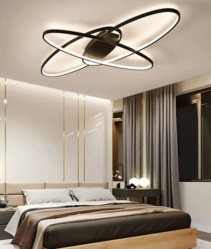 Moderne Geometrische LED Plafondlamp – 70W Zwart – Dimbaar met Afstandsbediening – Ellips Design voor Woonkamer en Slaapkamer