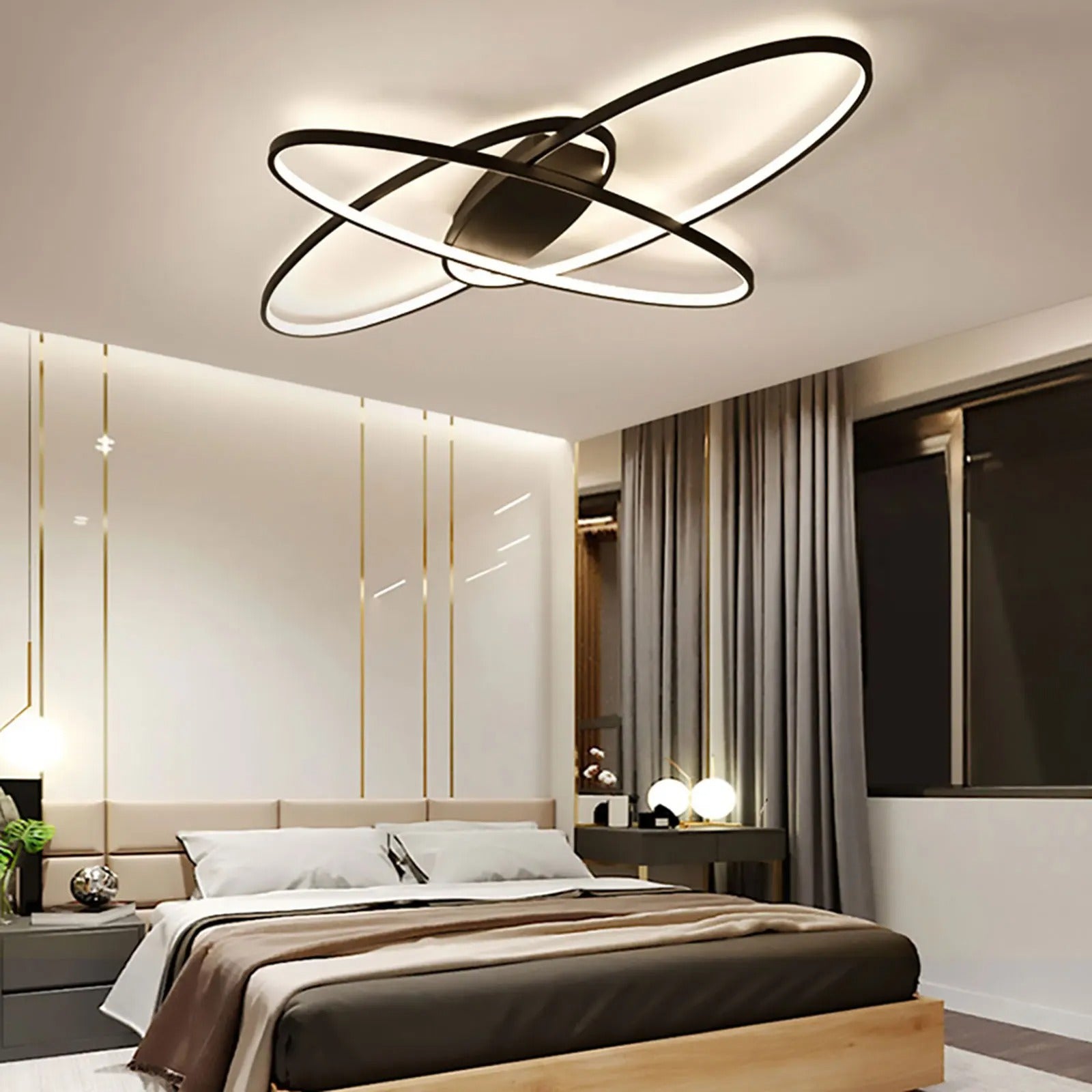 Moderne Geometrische LED Plafondlamp – 70W Zwart – Dimbaar met Afstandsbediening – Ellips Design voor Woonkamer en Slaapkamer