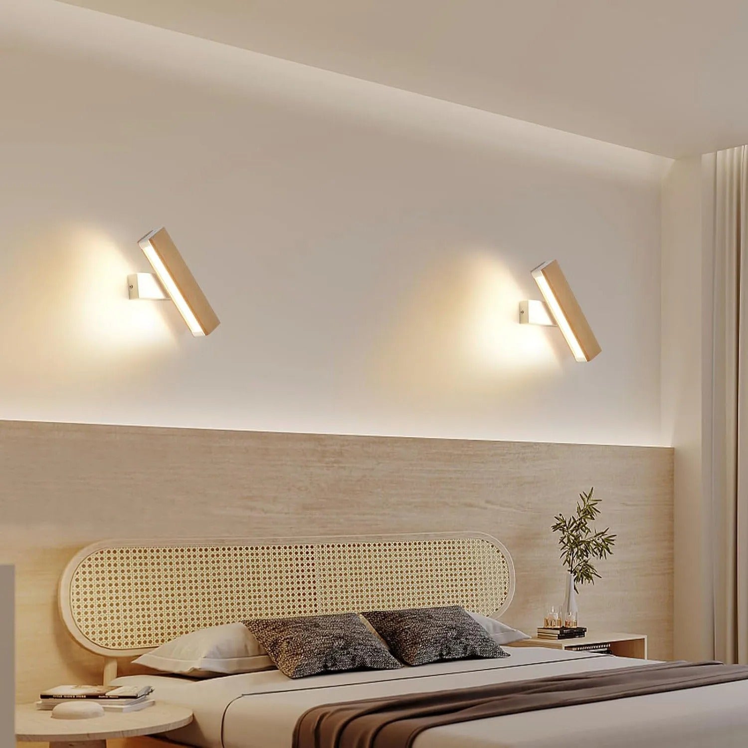 Moderne Magnetische Wandlamp – 4W LED – 360° Draaibaar – Warm Wit 3000K – Draadloze Wandverlichting in Hout en Wit