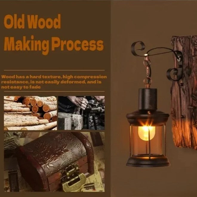 Industriële Wandkandelaar van Hout en Metaal – Rustieke Wandlamp met E27 Fitting voor Bar, Loft, Gang en Woonkamer