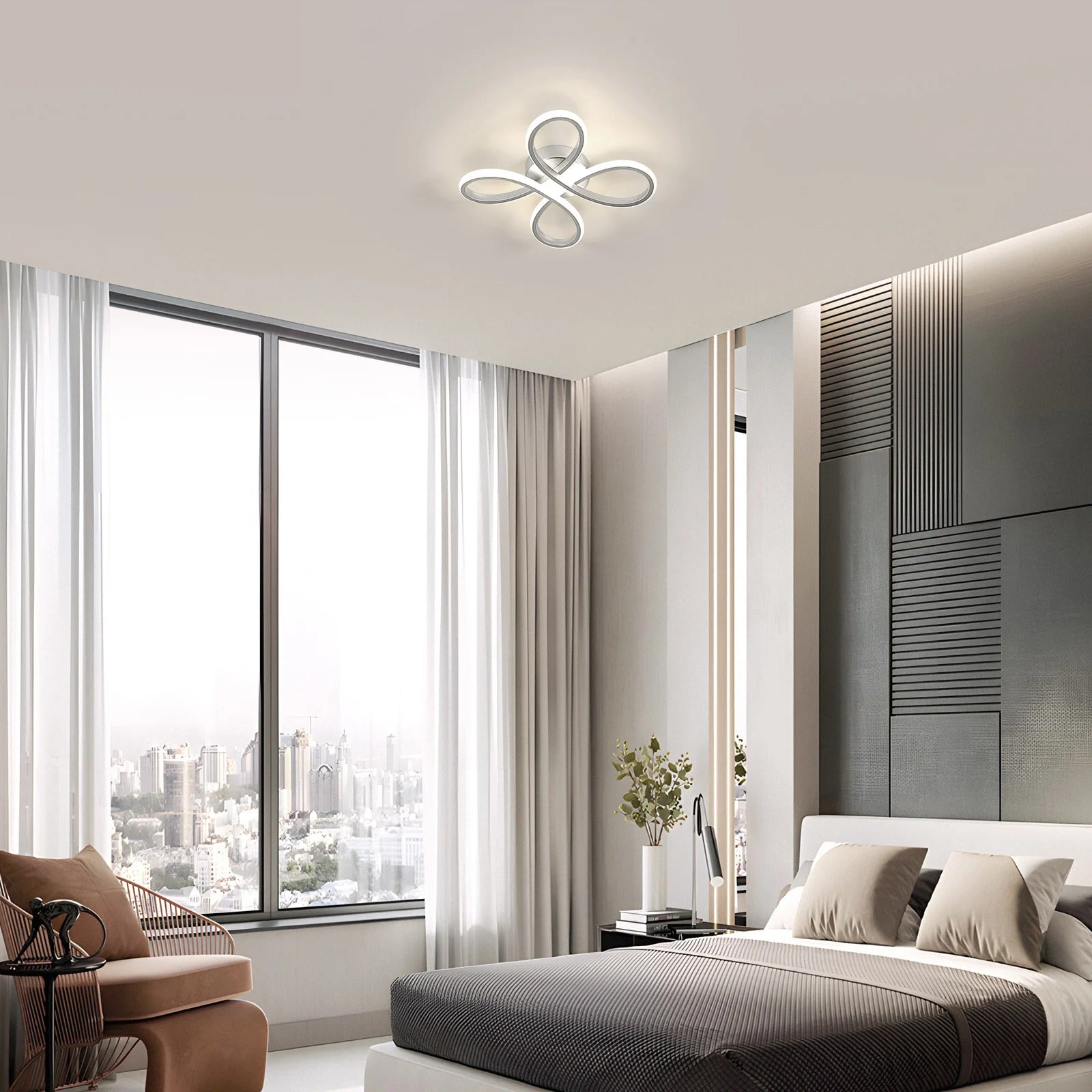 Bloemvormige LED Plafondlamp 30W – Zilveren Designlamp – Natuurlijk Licht 4500K – Aluminium en Acryl – 3500 Lumen