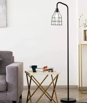 Industriële Vloerlamp Zwart Metaal – Staande Lamp met Druppelvormige Kooikap – E27 Industriële Sfeerverlichting voor Woonkamer en Slaapkamer