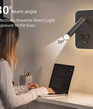 Nachtkastje Wandlamp met USB – 3-in-1 LED Leeslamp en Wandverlichting met Draaibare Spot