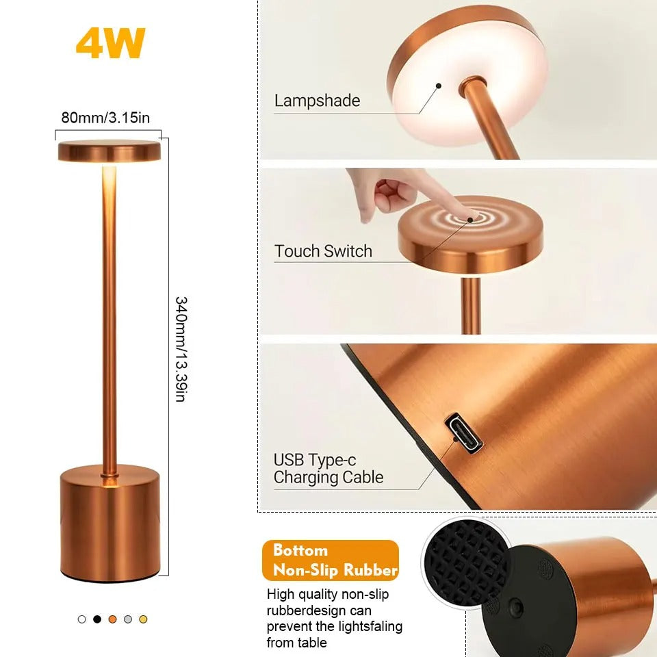 Set van 2 Draadloze LED Tafellampen – USB Oplaadbaar – Touch Dimbaar Nachtlampje met 3 Lichtkleuren