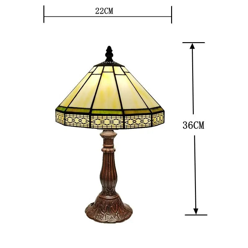 Tiffany Stijl Tafellamp – Handgemaakt Kunstglas 22 cm – Vintage Bronzen Basis – Decoratieve Tafellamp voor Woonkamer en Kantoor