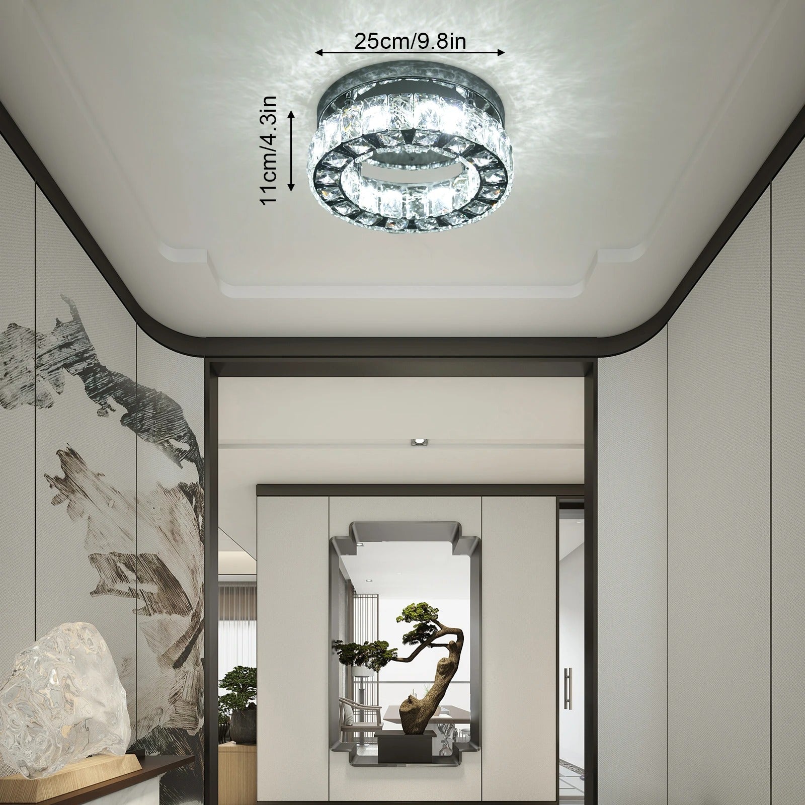 Moderne Kristallen Kroonluchter LED – Ronde Plafondlamp met Afstandsbediening – Dimbaar 3000K–6500K – Chroomkleur