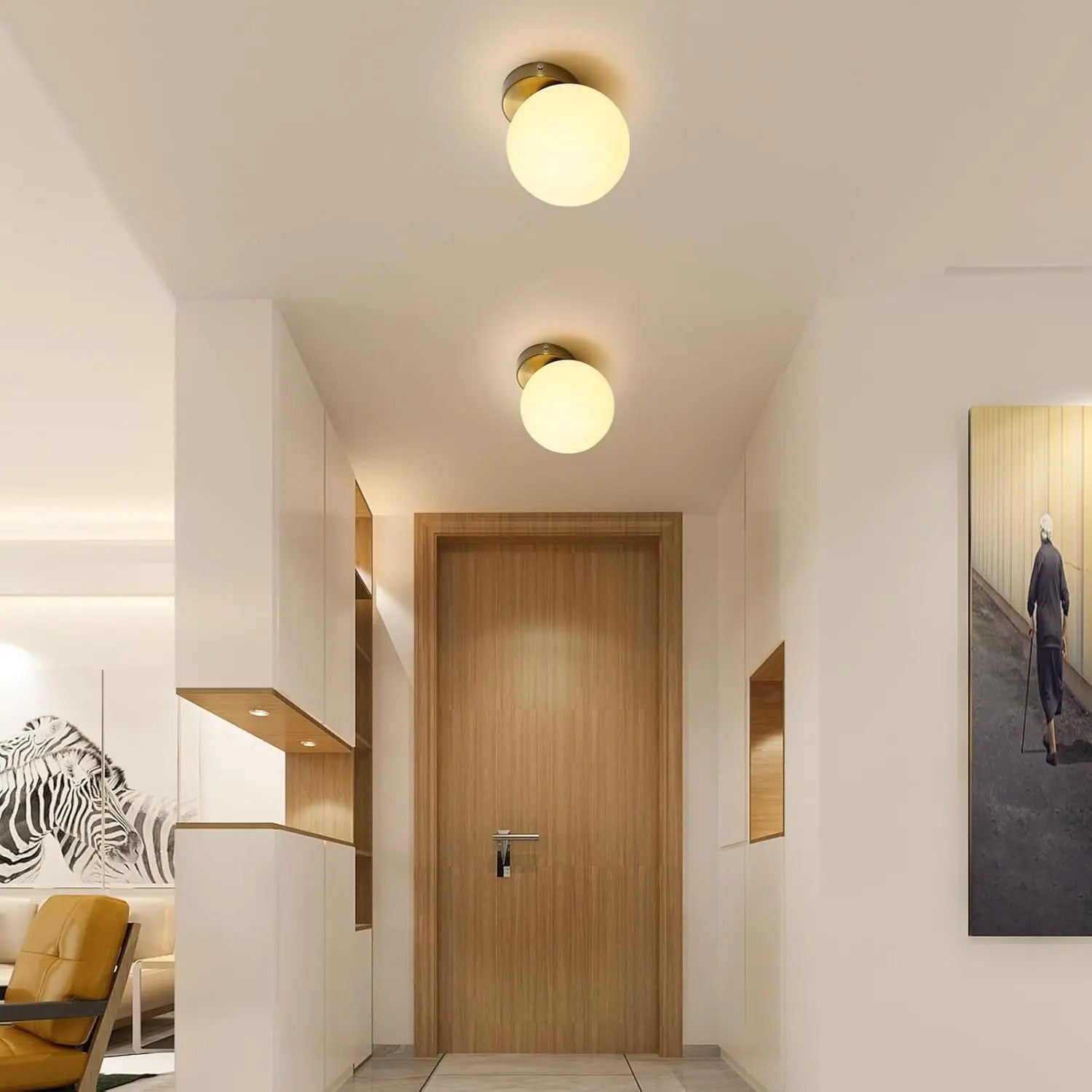 Moderne Wand- en Plafondlamp met Glazen Bol – E27 Fitting – Wit Mat Glas met Gouden Metalen Basis – Tijdloze Binnenverlichting