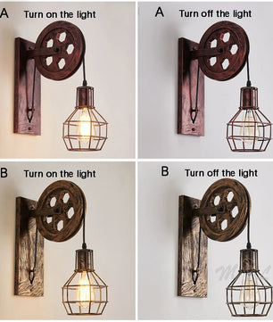 Vintage Industriële Wandlamp – Retro Katrol Wandverlichting van Metaal – LED Wandlamp voor Woonkamer en Slaapkamer