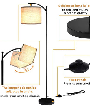 Moderne LED Vloerlamp met Verstelbare Linnen Kap – Staande Lamp met 3 Kleurtemperaturen en Voetschakelaar voor Woonkamer en Slaapkamer