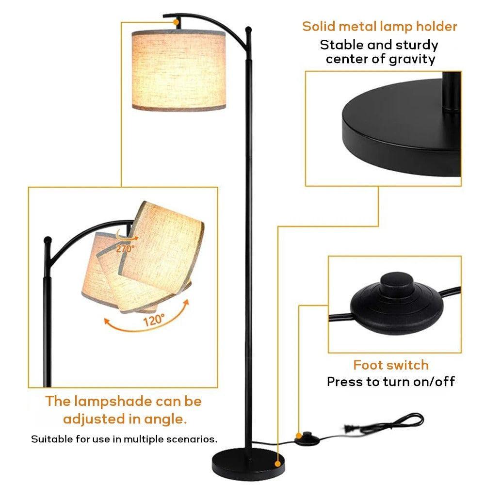 Moderne LED Vloerlamp met Verstelbare Linnen Kap – Staande Lamp met 3 Kleurtemperaturen en Voetschakelaar voor Woonkamer en Slaapkamer