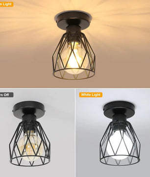Industriële Plafondlamp Zwart – Vintage Metalen Opbouwlamp met E27 Fitting voor Keuken, Eetkamer en Slaapkamer