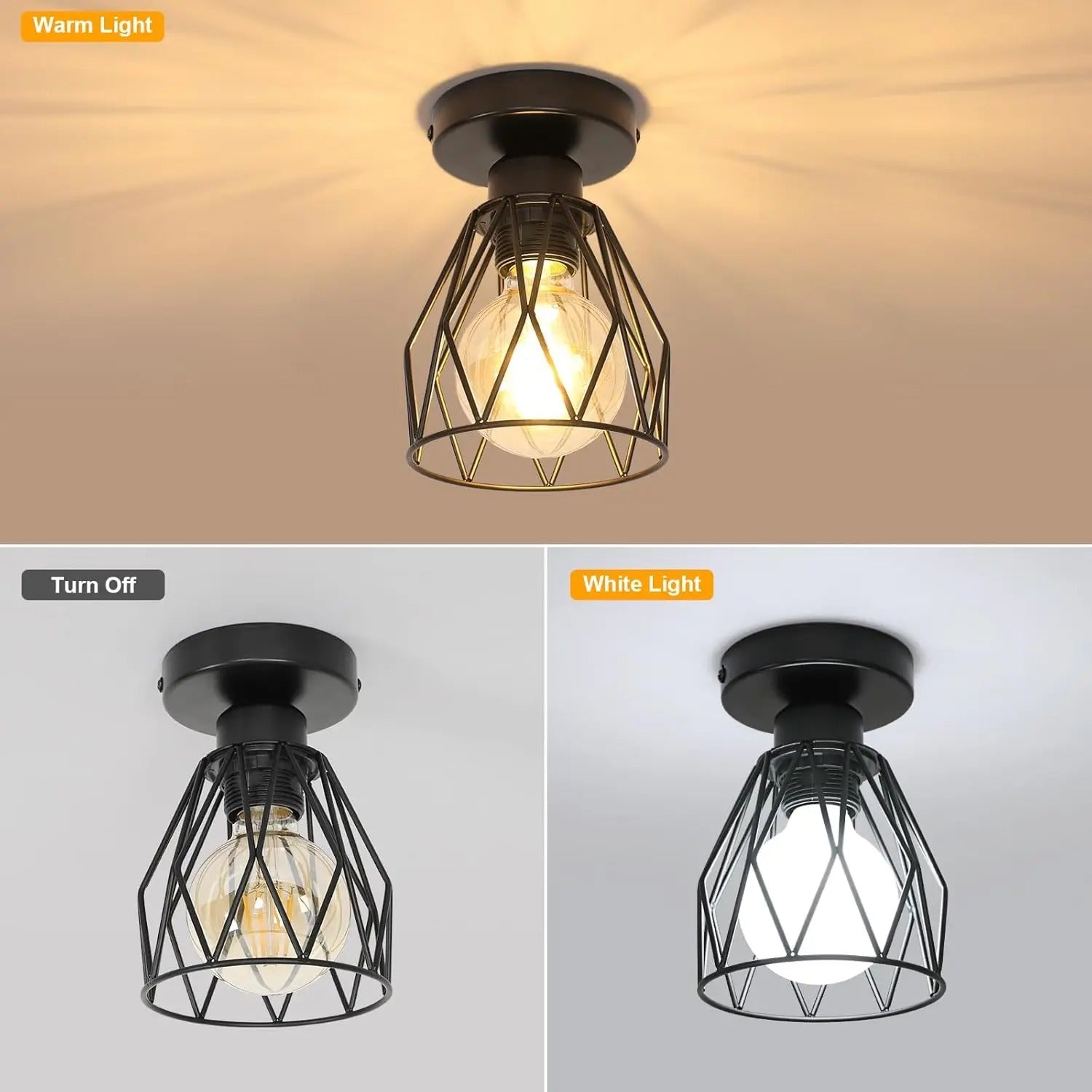 Industriële Plafondlamp Zwart – Vintage Metalen Opbouwlamp met E27 Fitting voor Keuken, Eetkamer en Slaapkamer