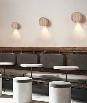 Wabi-Sabi Travertijn LED Wandlamp – Natuursteen Sfeerverlichting voor Slaapkamer en Gang
