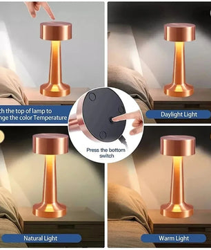 Retro Metalen Tafellamp – Oplaadbare LED Nachtlamp met Touchbediening, 3 Lichtkleuren en Dimbare Sfeerverlichting