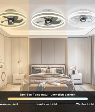 Moderne LED Plafondventilator – 50W Dimbare Plafondlamp met Afstandsbediening – Stille Ventilator Ø50 cm voor Woonkamer en Slaapkamer
