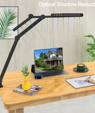 LED Bureaulamp met Klem – 24W Architect Tafellamp met 7 Gewrichten – Automatisch Dimmen, Asymmetrisch Licht en CRI>90