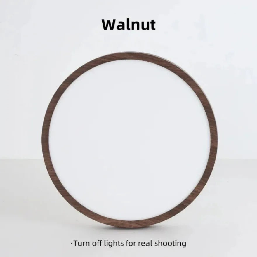 Ultradunne Ronde LED Plafondlamp met Houtnerf – Walnootlook – 24W Ø30 cm – Driekleurig Licht voor Woonkamer en Slaapkamer