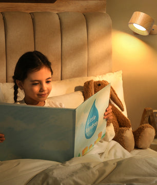 Houten LED Wandlamp – Draadloos Oplaadbaar met Touch Dimming en 360° Draaibare Kop