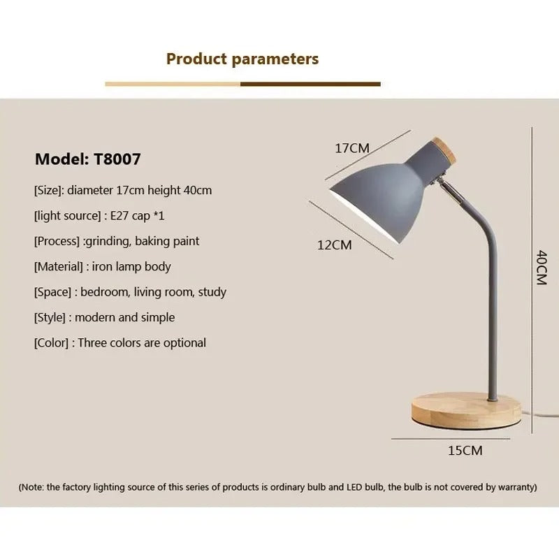 Houten Nordic Tafellamp – Scandinavische Flexibele Bureaulamp met E27 Fitting – Minimalistisch Design voor Woonkamer en Kantoor