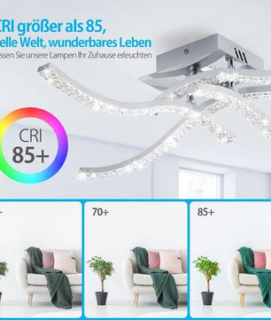 Moderne LED Plafondlamp – 32W 4-Lichts Golvend Design – Chroom Aluminium met Acryl – 5500K Koel Wit voor Woonkamer, Keuken en Hal