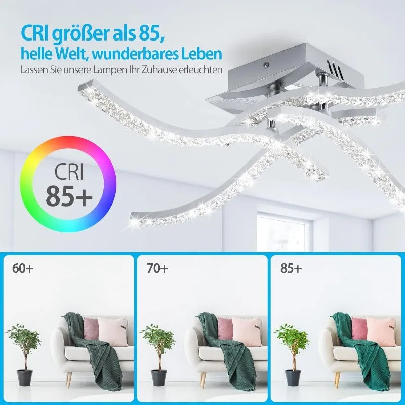 Moderne LED Plafondlamp – 32W 4-Lichts Golvend Design – Chroom Aluminium met Acryl – 5500K Koel Wit voor Woonkamer, Keuken en Hal