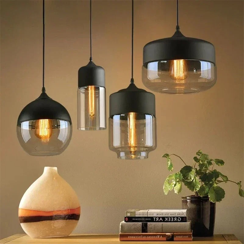 Nordic LED Hanglamp – Moderne Glas & Houten Plafondlamp voor Woonkamer, Slaapkamer & Eetkamer