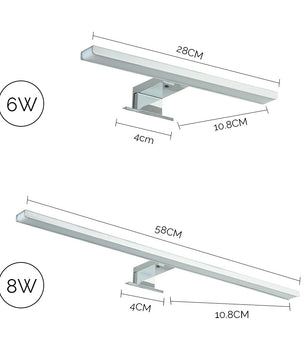 LED Spiegelverlichting Badkamer van RVS – 6W of 8W, 6000K Koud Wit, IP44 Waterdicht – Moderne Wandlamp voor Spiegel en Make-up