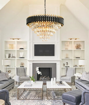 Moderne Kristallen Kroonluchter – 6-Laags Ronde Hanglamp in Zwart en Goud met K9 Kristallen