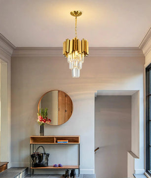 Gouden Kristallen Hanglamp – Moderne 3-lichts Plafondlamp van Metaal met K9 Kristallen en E14 Fittingen – Luxe Design voor Eetkamer, Keuken en Entree