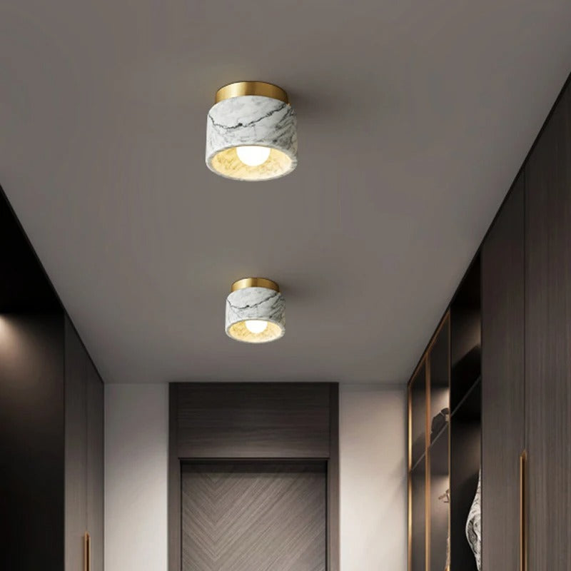 Ronde Marmeren LED Plafondlamp – Nordic Steen en Metaal – Opbouw Plafondverlichting met E27 voor Hal, Woonkamer en Slaapkamer
