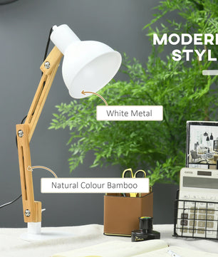 Verstelbare Bureaulamp met Klembasis – Leeslamp met Zwenkarm, Bamboe Design en E27 Fitting
