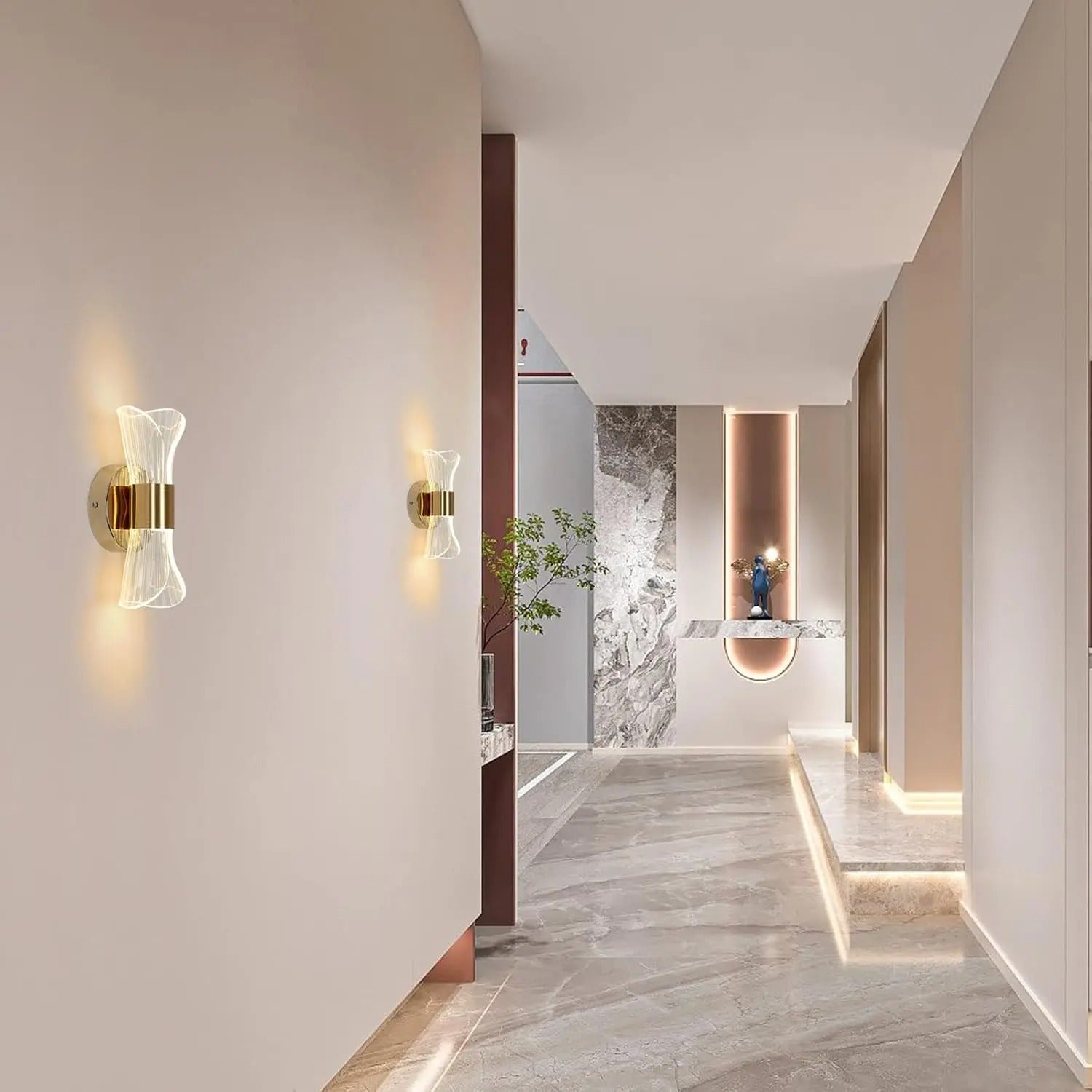 Gouden Acryl Wandlamp – 12W LED met 3 Instelbare Lichtkleuren – Luxe Moderne Wandverlichting voor Gang, Trap en Balkon