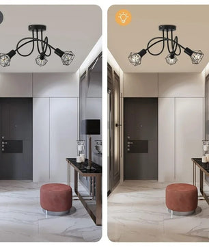 Industriële 3-Lichts Plafondlamp – Zwart Aluminium Kooi Ontwerp – E27 Fittingen – Moderne Plafondverlichting voor Keuken, Woonkamer en Hal