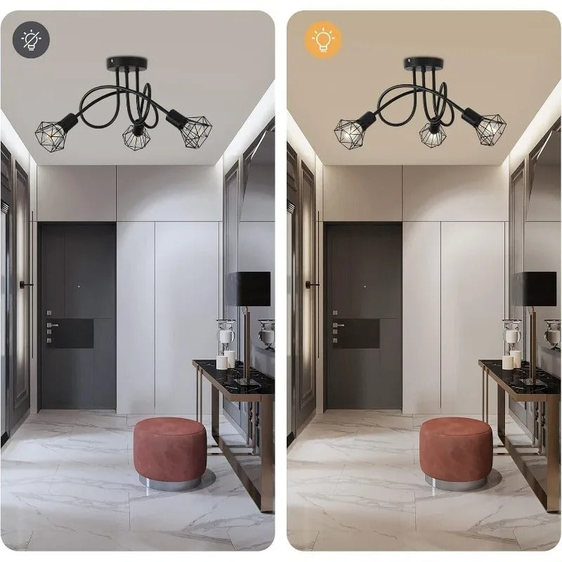 Industriële 3-Lichts Plafondlamp – Zwart Aluminium Kooi Ontwerp – E27 Fittingen – Moderne Plafondverlichting voor Keuken, Woonkamer en Hal