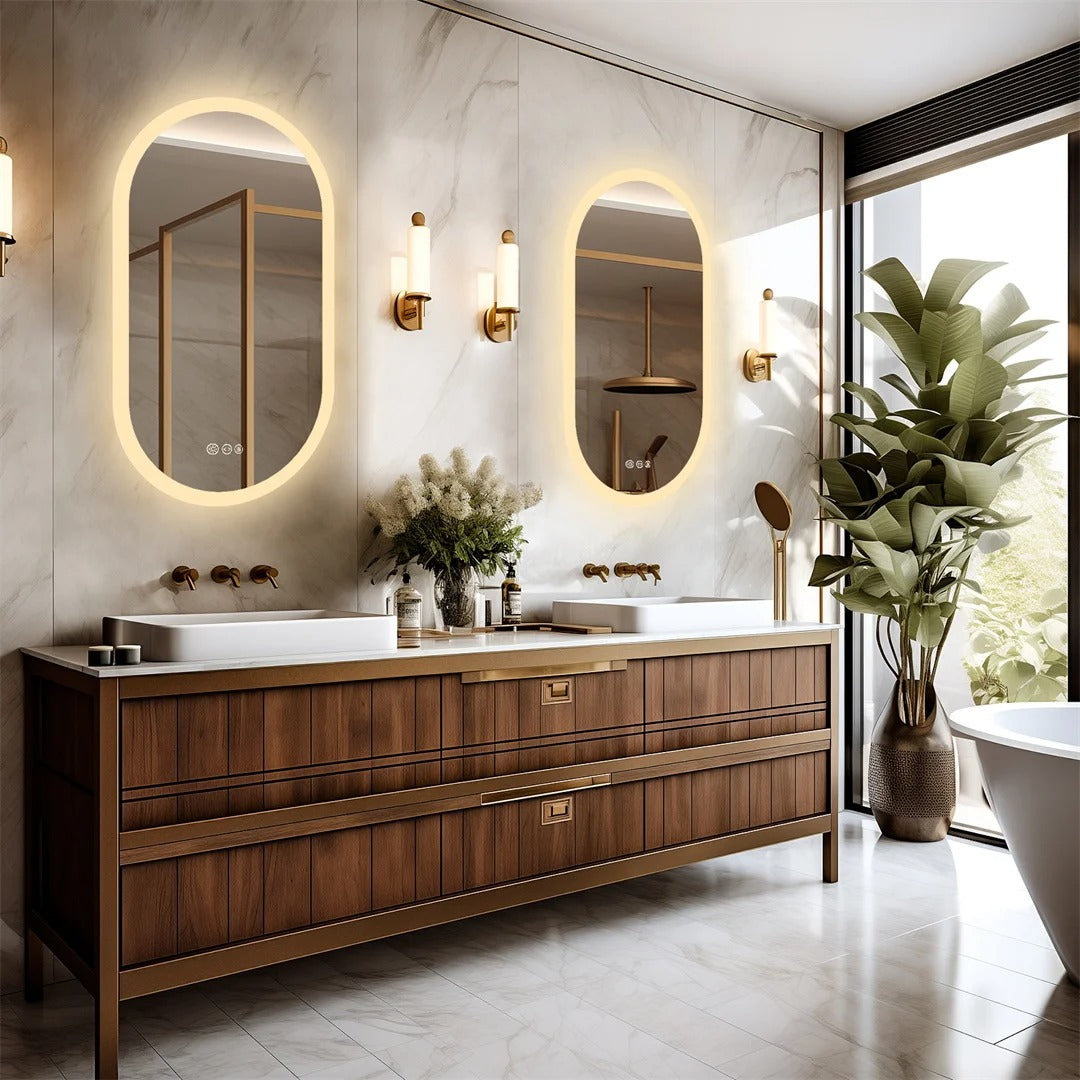 Ovale LED Badkamerspiegel met Touchscreen – Anticondens, Backlight & 3 Kleurstanden – Frameloze Spiegel met Verlichting voor Badkamer