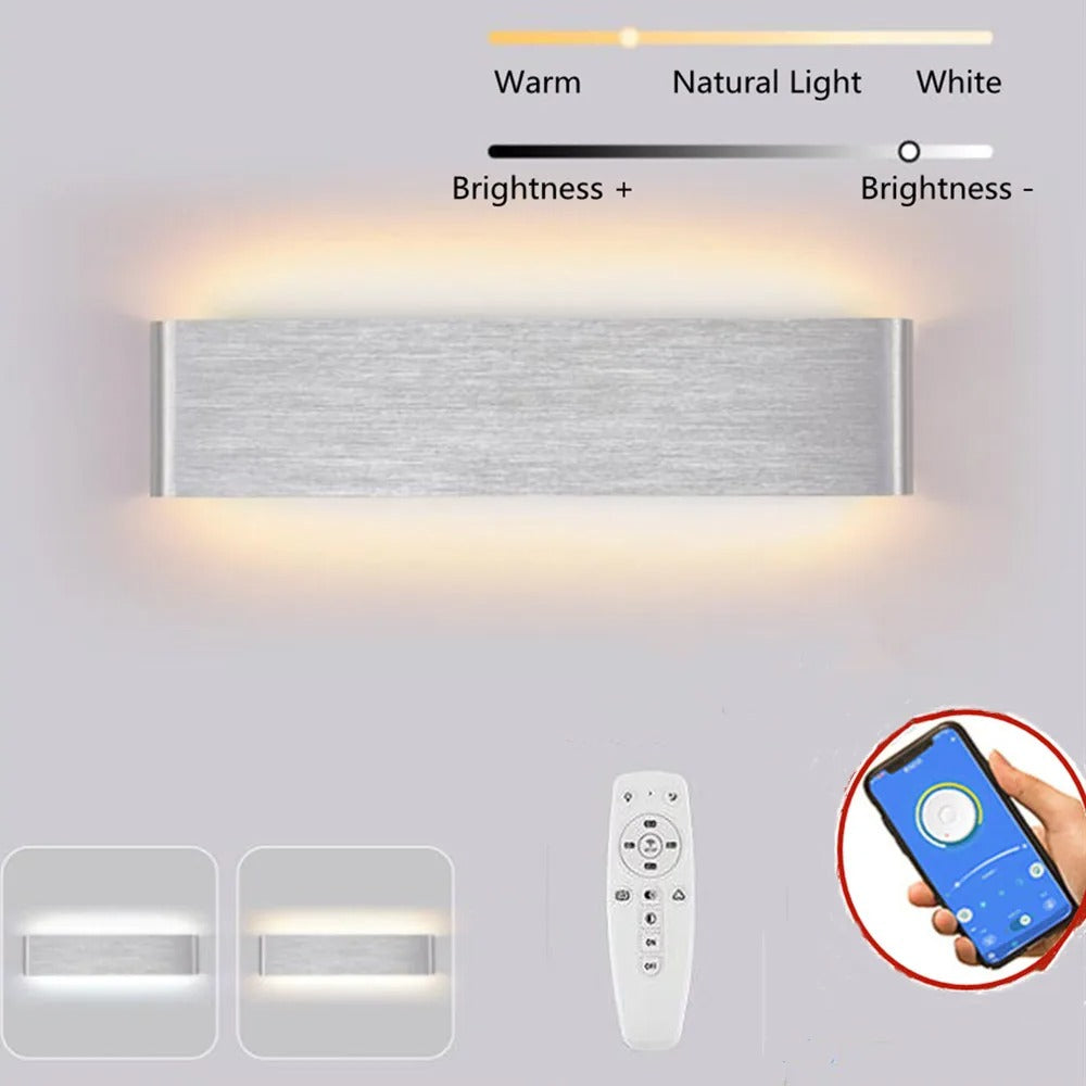 Moderne LED Wandlamp met Bluetooth en Afstandsbediening – Dimbare Wandverlichting met 3 Lichtkleuren voor Interieur