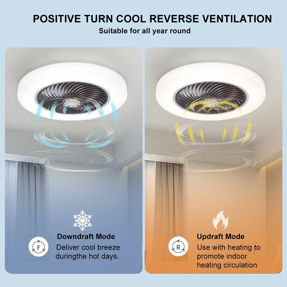 Slimme Plafondventilator met LED-Verlichting – 52 cm Ventilatorlamp met Onzichtbare Bladen, Afstandsbediening en Stille Werking voor Slaapkamer en Woonkamer