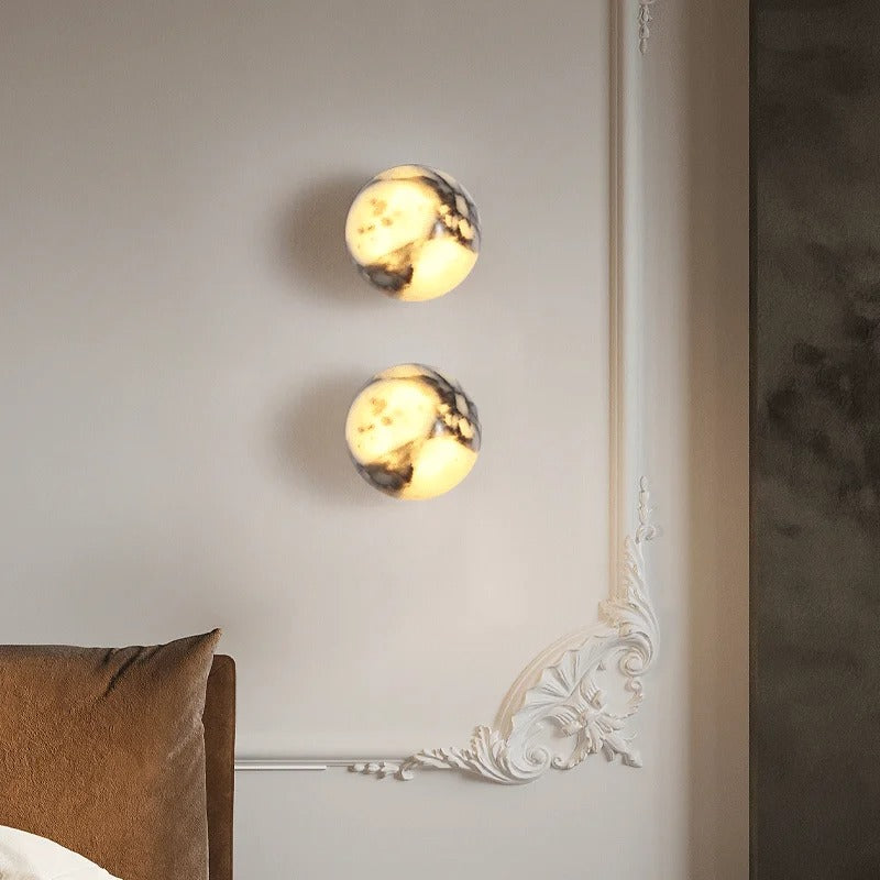 Luxe Marmeren Wandlamp – Natuurlijk Zwart Marmer – Ronde Design Wandverlichting met LED voor Slaapkamer en Woonkamer
