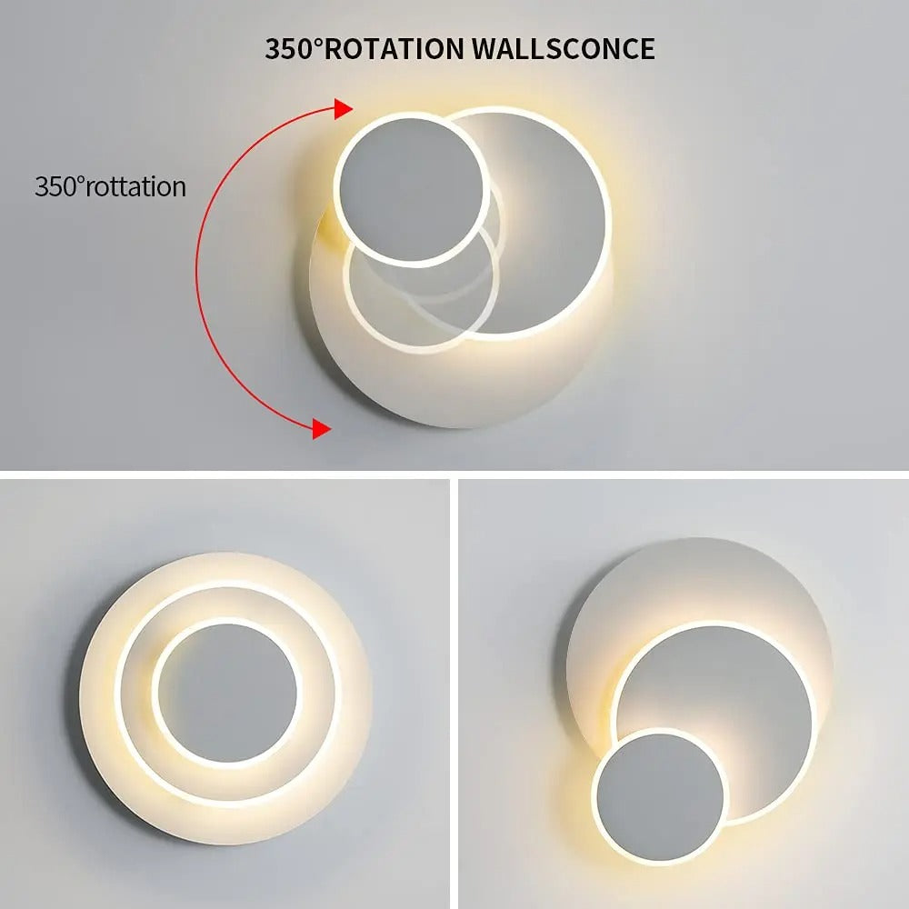 Moderne LED Wandlamp 15W – 3-in-1 Eclipse Design – 350° Draaibaar – Warm Wit Binnenverlichting