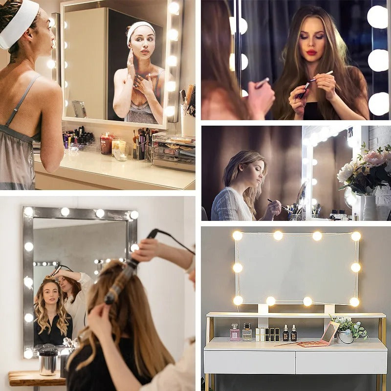Hollywood LED Make-up Spiegelverlichting – 3 Kleurstanden, USB Aangedreven & Traploos Dimbaar – Professionele Vanity Verlichting voor Spiegel en Make-uptafel