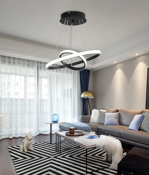 Moderne LED Hanglamp met 2 Ringen – Zwarte Plafondlamp 32W met Helder Wit Licht (6500K)