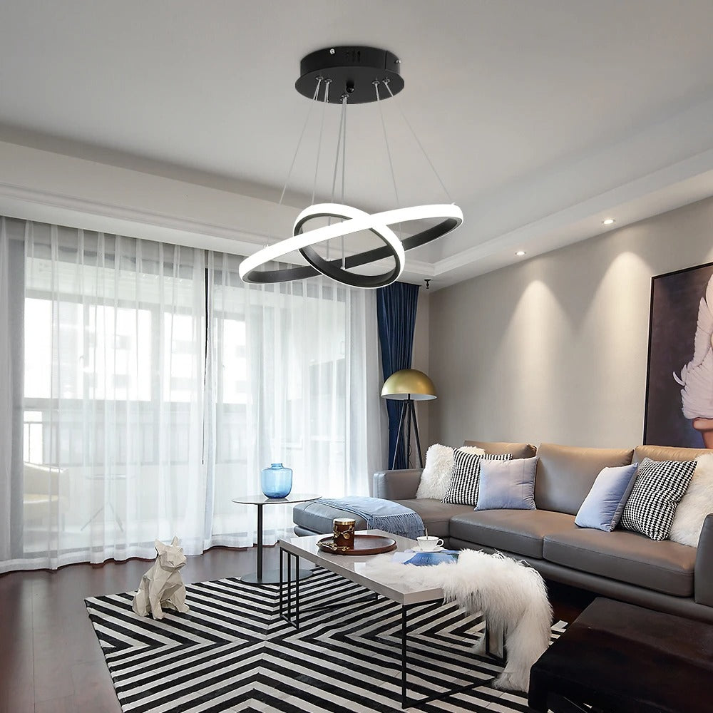 Moderne LED Hanglamp met 2 Ringen – Zwarte Plafondlamp 32W met Helder Wit Licht (6500K)