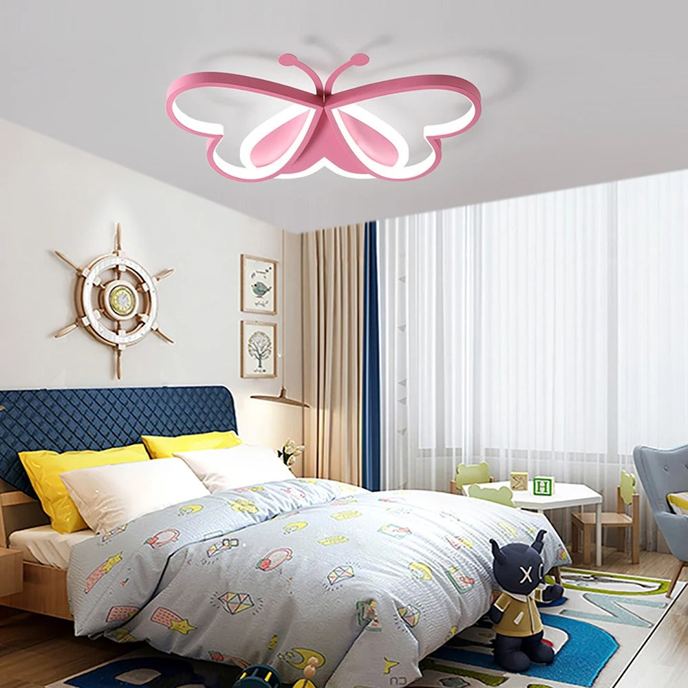 Vlinder LED Plafondlamp – 90W Creatieve Designlamp in Roze – Dimbare LED Verlichting voor Kinderkamer, Slaapkamer en Woonkamer